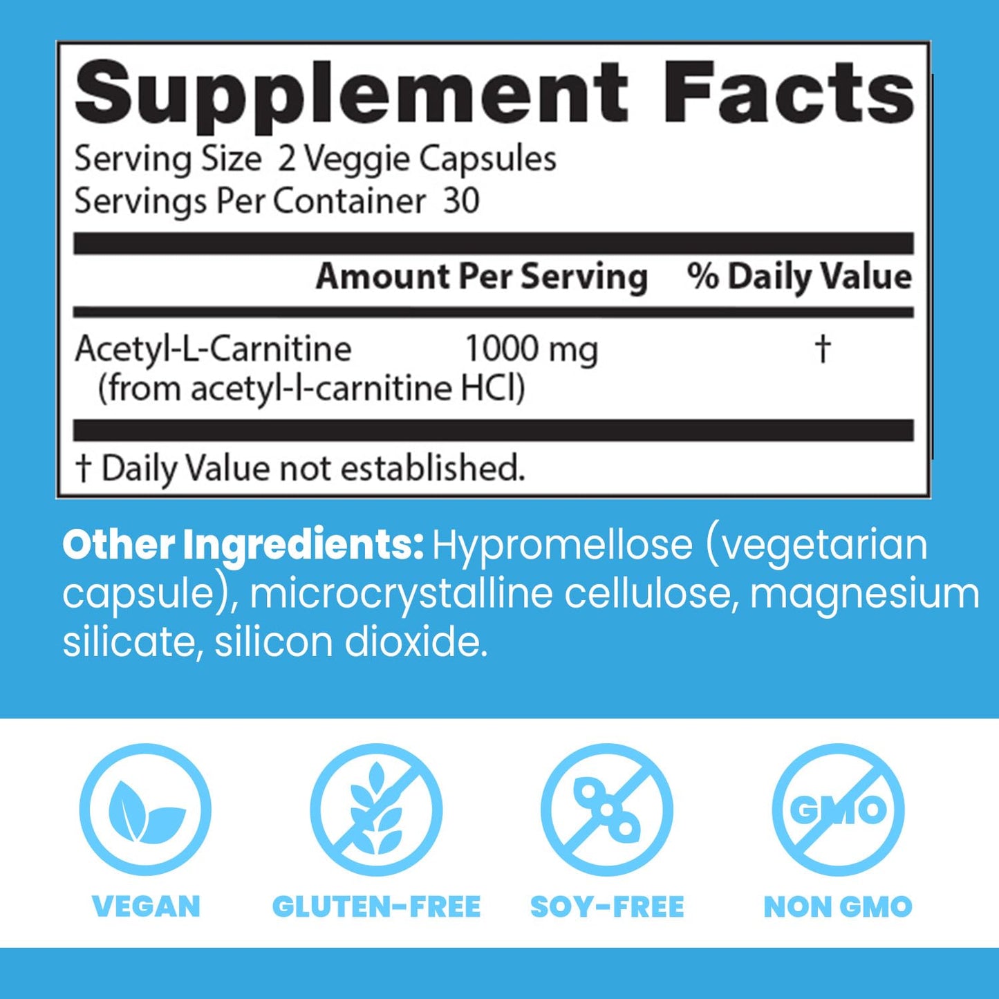 Doctors Best Acetyl-L-Carnitine (ALC) – Supports Mental Focus, Non-GMO, Vegan, 60 Veggie Caps