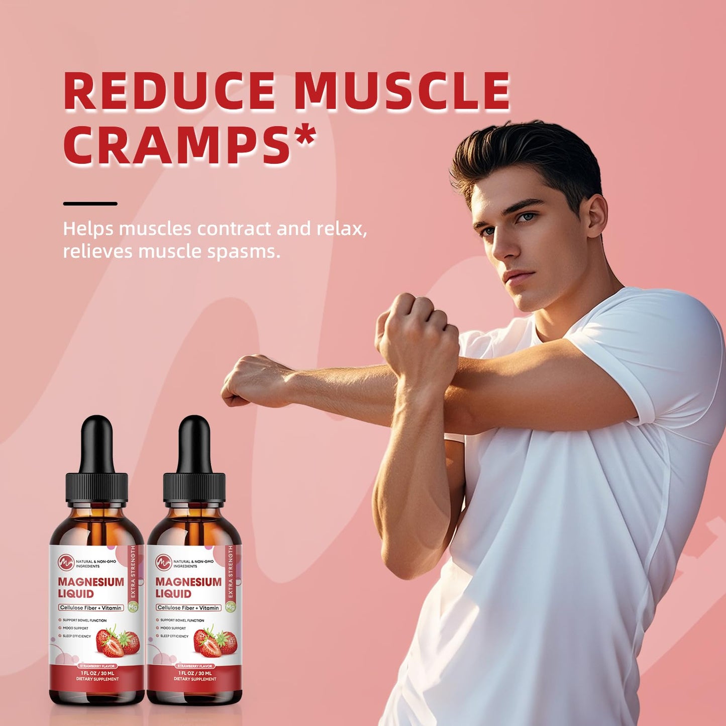 (3 Pack) Magnesium Glycinate Liquid Drops - High Absorption, Strawberry Flavor