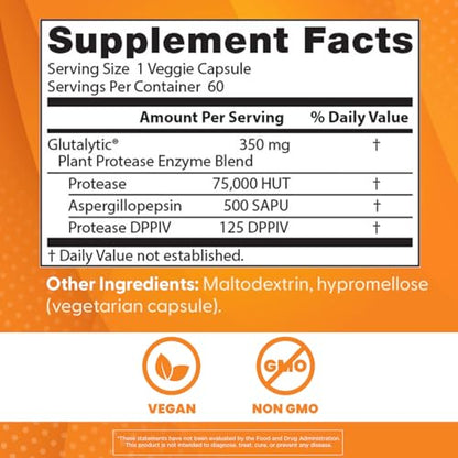 Doctor's Best Gluten Rescue with Glutalytic – Non-GMO, Vegan, 60 Count (Pack of 1)