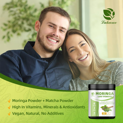 Organic Moringa & Matcha Powder – Multi-Green Superfoods for Energy, Digestion, Antioxidants | 8 oz