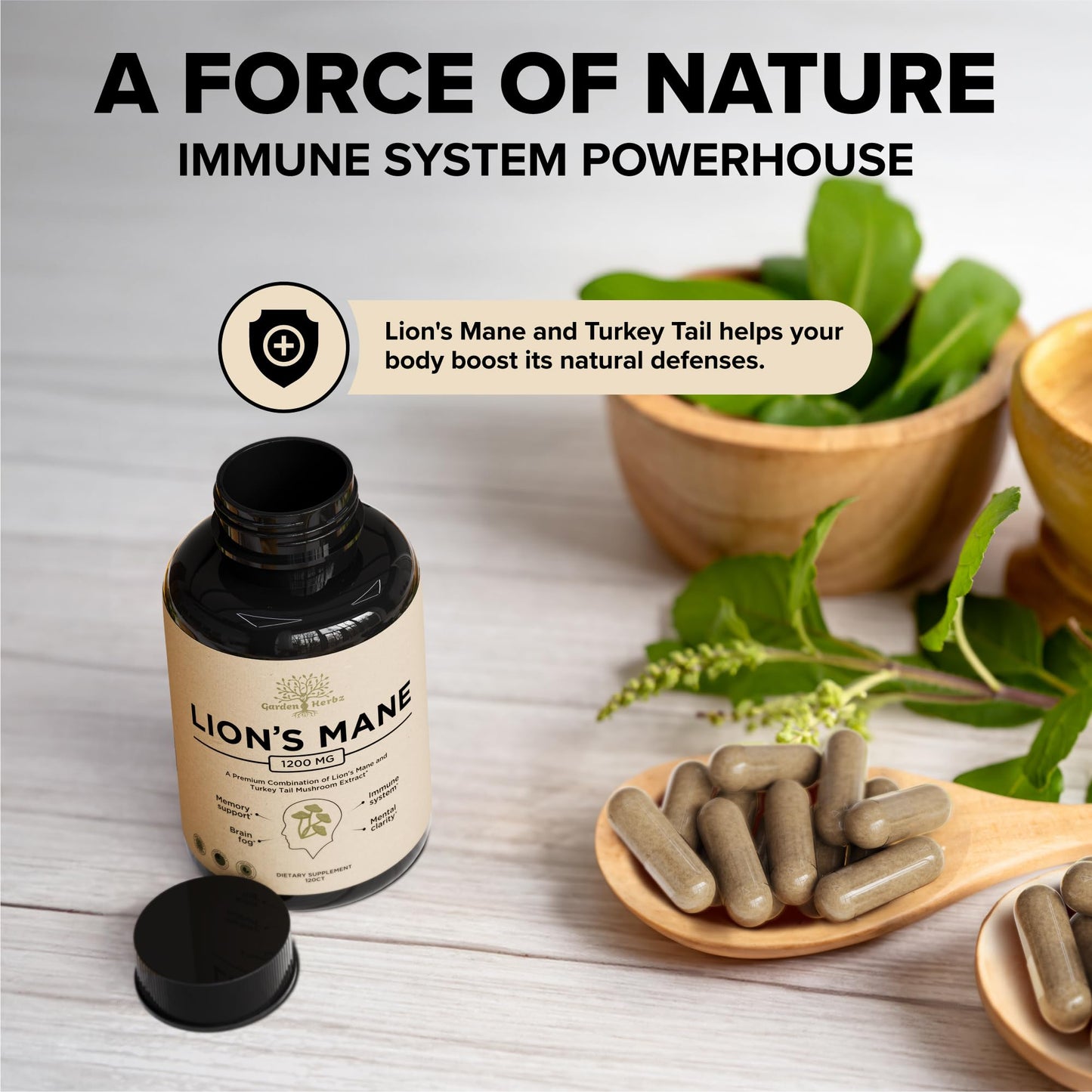 Lions Mane + Turkey Tail Capsules – 1200 Mg Lion's Mane, Non-GMO, 120 Caps | Nootropic Brain Support