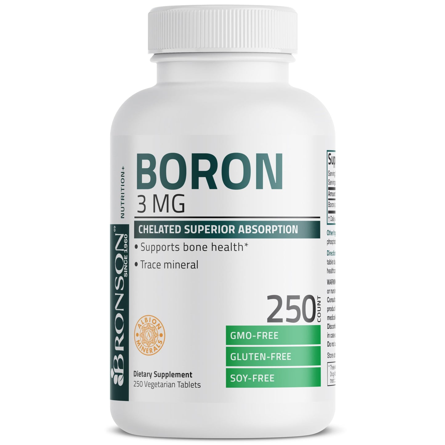 Bronson Boron 3 mg Chelated for Bone Health | Non-GMO, 250 Vegetarian Tablets