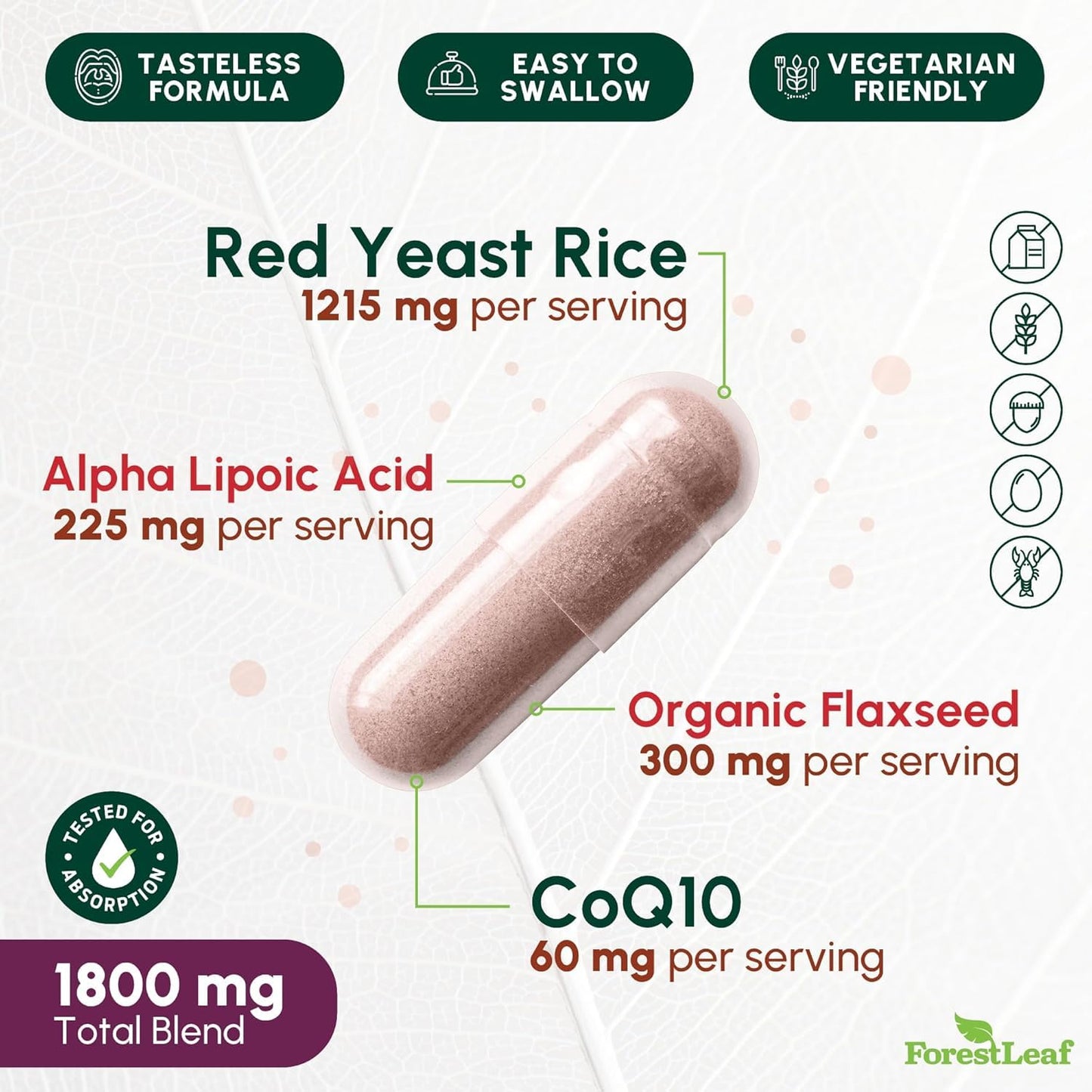 Red Yeast Rice 1215 mg Capsules – Extra Strength with CoQ10, Alpha Lipoic Acid & Organic Flaxseed | Non-GMO 90 Veggie Caps
