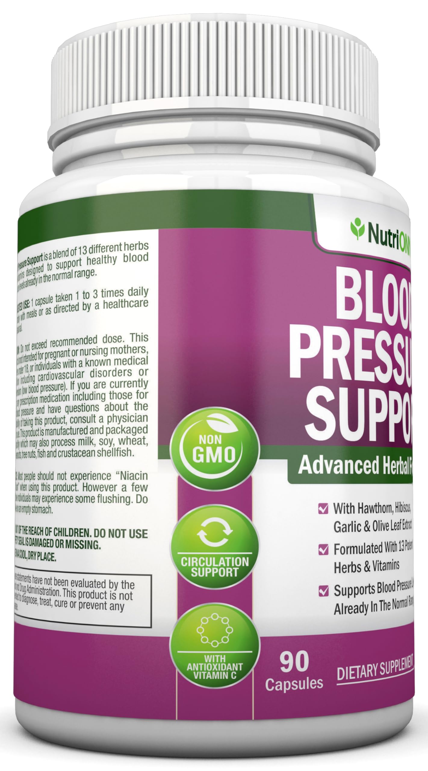 Blood Pressure Support Supplement - 13 Herbs & Vitamins | 90 Day Supply