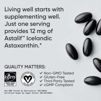Sports Research Triple Strength Vegan Astaxanthin 12mg - Algae-Based, Non-GMO, 60 Softgels