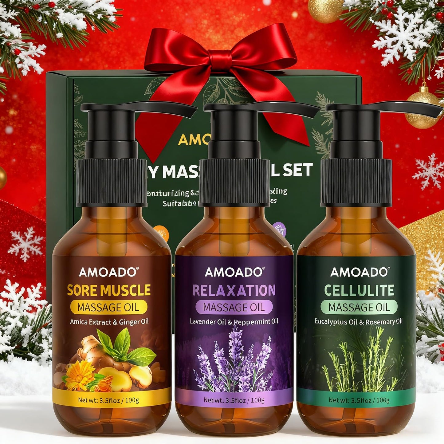 Massage Oil Gift Set – Arnica, Eucalyptus & Lavender, 10.5oz