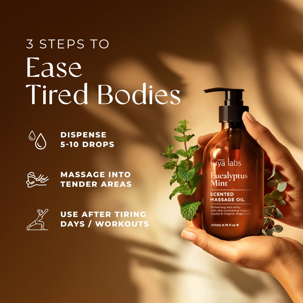 Gya Labs Eucalyptus Mint Massage Oil – 6.76 Fl Oz | Non-Greasy for Sore Muscles, Deep Relaxation & All Skin Types