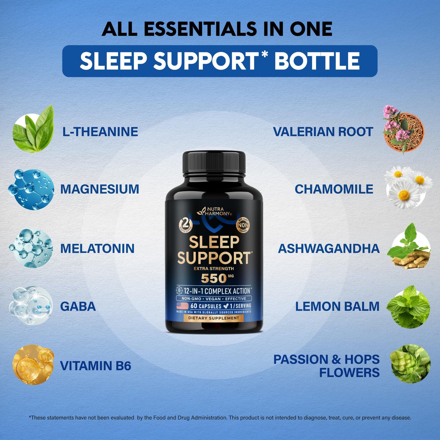 Sleeping Pills for Adults 550mg | Melatonin 3mg | Non-Habit Sleep Support - Made in USA