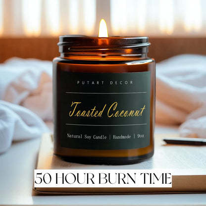 Putart Toasted Coconut Soy Candle 9oz – Non-Toxic, Long-Lasting Fragrance, Luxury Jar