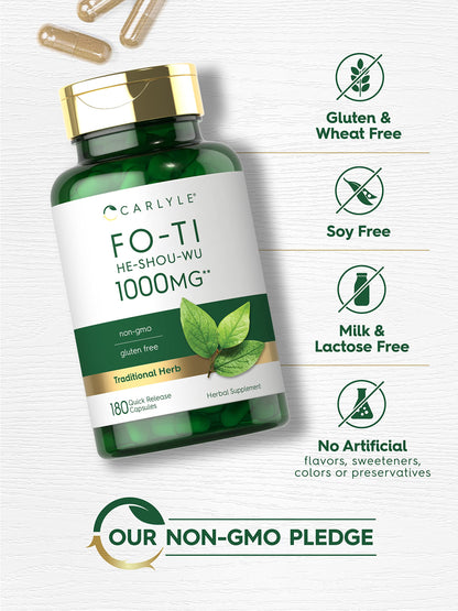 Carlyle Fo-Ti 1000mg – 180 Capsules | He-Shou-Wu Root | Traditional Herbal Supplement | Non-GMO & Gluten Free