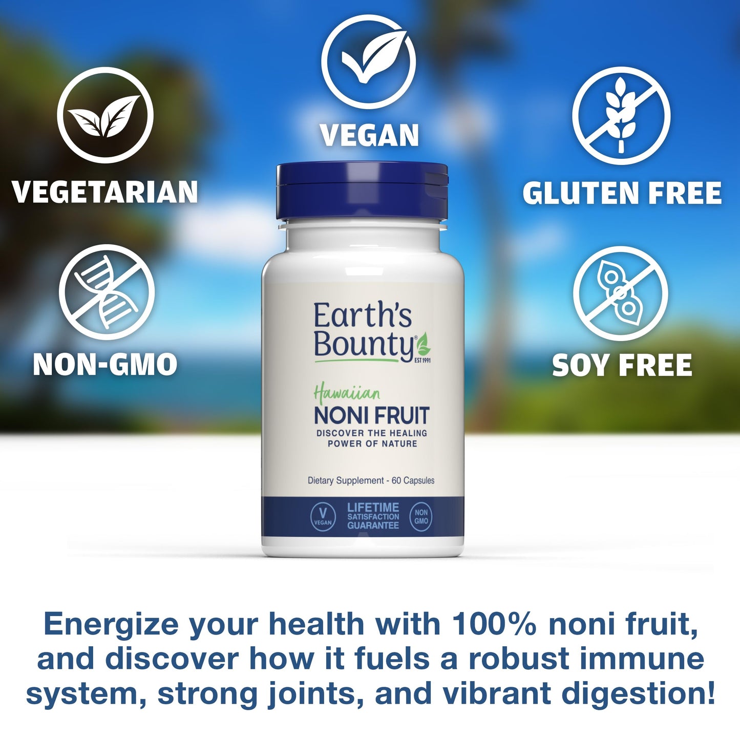 Earth's Bounty Hawaiian Noni Capsules | 60 Veggie Caps | Immune & Joint Health