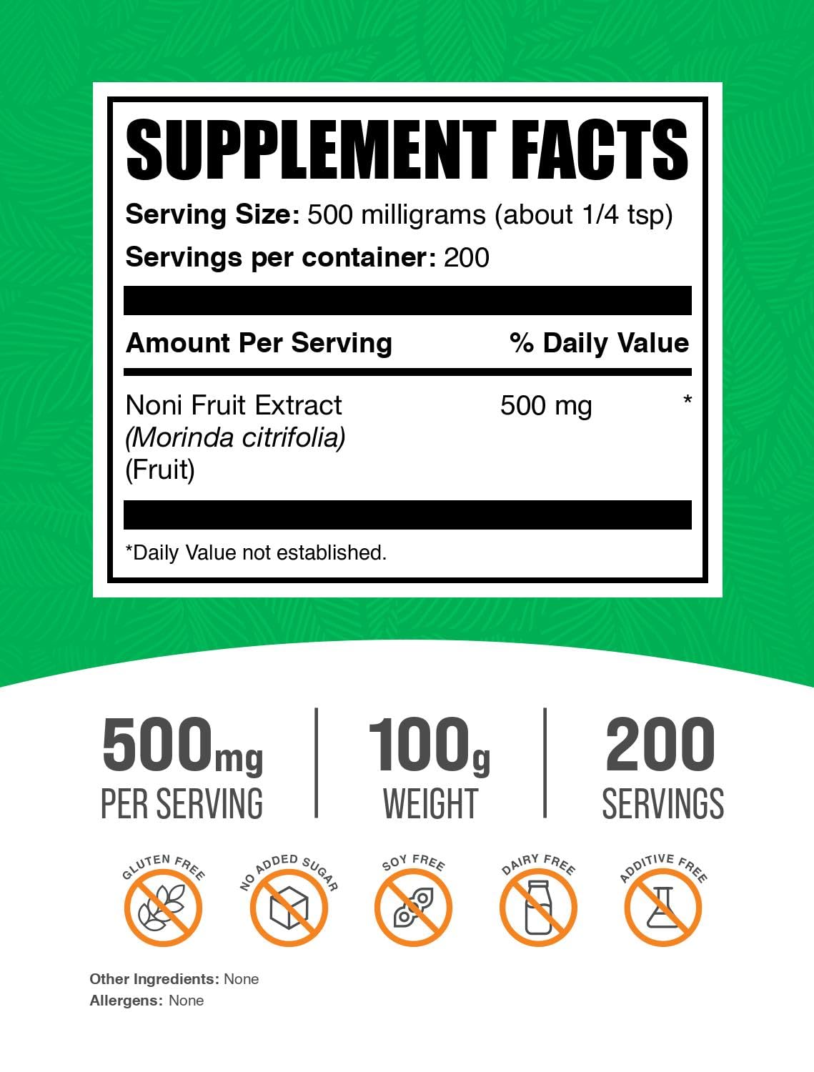 BulkSupplements Noni Fruit Extract Powder – 500mg per Serving, Gluten Free