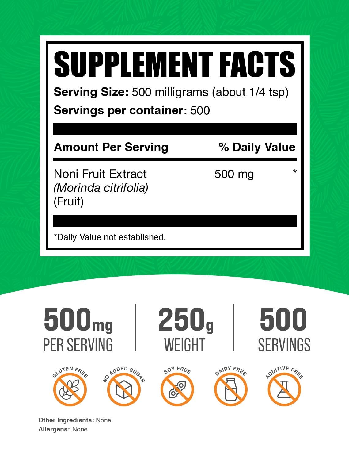 Noni Fruit Extract Powder - Gluten Free, 500 mg per Serving, 250 g | BulkSupplements