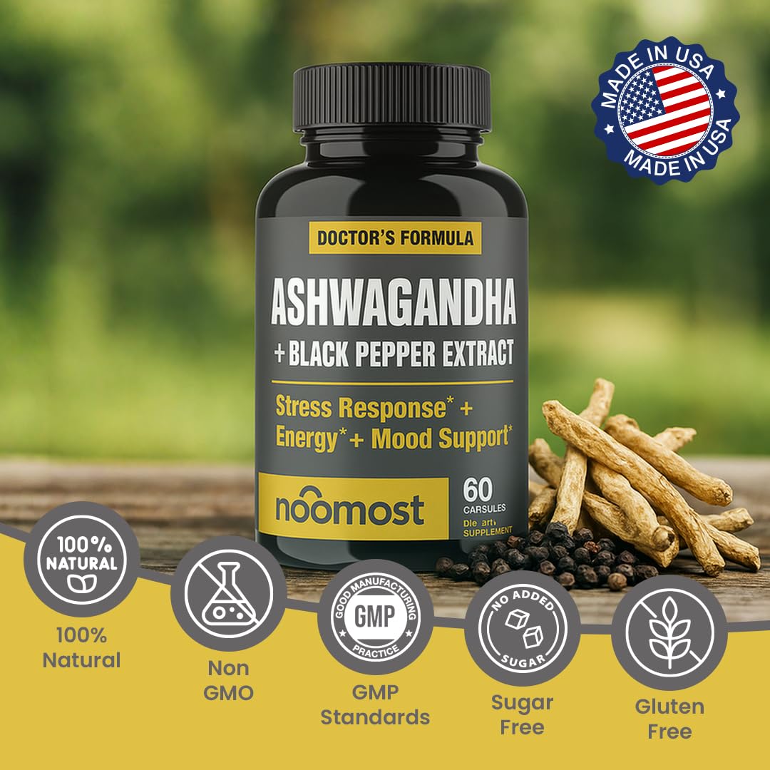 NooMost Ashwagandha Root Extract 15:1 with Black Pepper – 60 Capsules