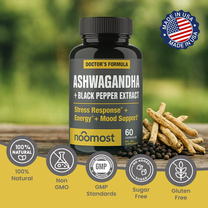 NooMost Ashwagandha Root Extract 15:1 with Black Pepper – 60 Capsules