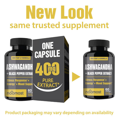 NooMost Ashwagandha Root Extract 15:1 with Black Pepper – 60 Capsules