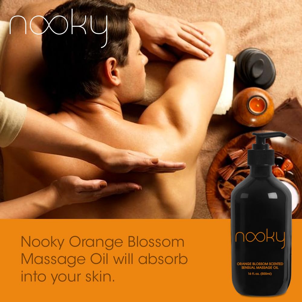 Nooky Orange Blossom Massage Oil with Jojoba & Essential Oils – 16 oz