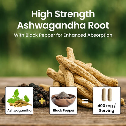 NooMost Organic Ashwagandha 400mg – Vegan Stress Relief & Mood Support