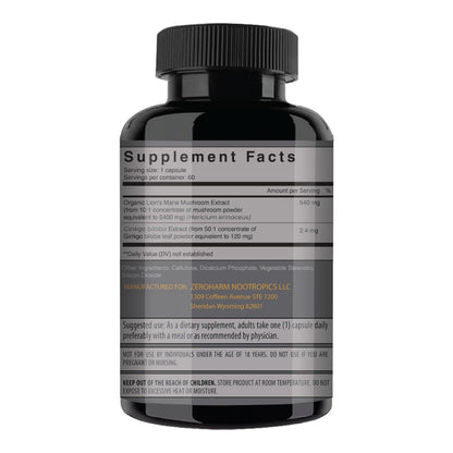 NooMost Lions Mane Organic Capsules with Ginkgo Biloba | Cognitive Health, Focus & Memory | 60 Caps (2 Month Supply)