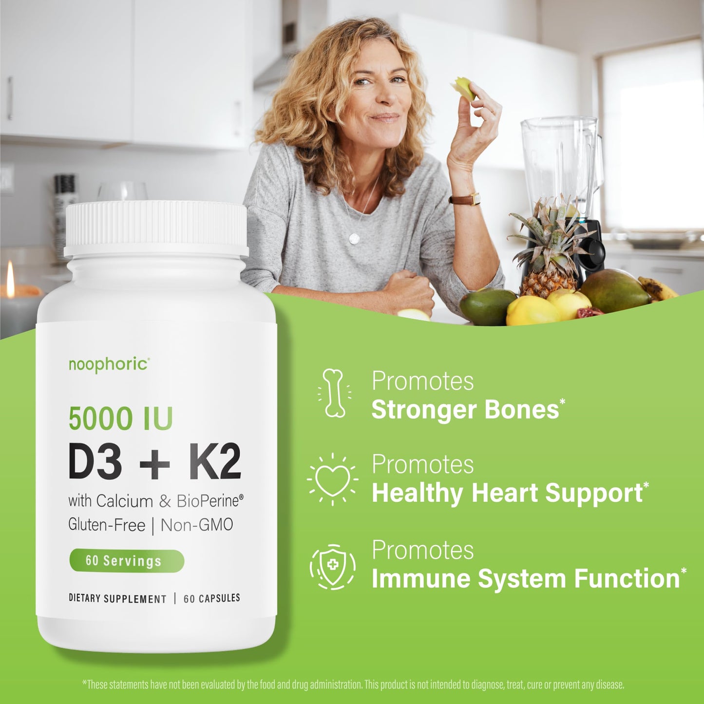 Noophoric D3 K2 5000 IU – D3 & K2 MK-7 for Bone Health