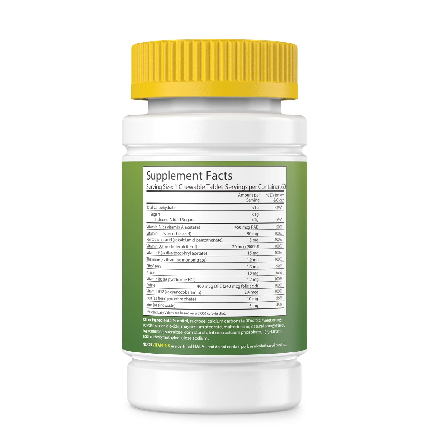 Noor Vitamins Halal Kids Multivitamin Chewable - Immune, Bone & Eye Health | Iron, Non-GMO, Gluten Free - 60 Count