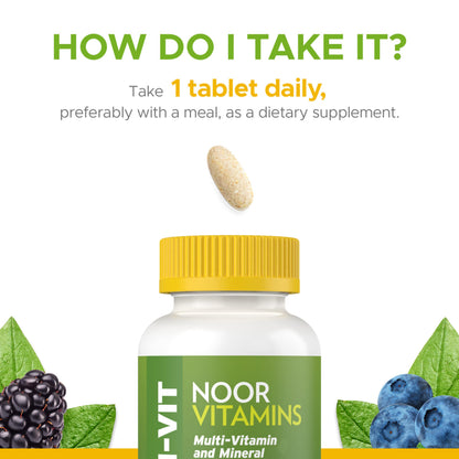 Noor Vitamins Halal Multivitamin – 30 Vitamins & Minerals, 60 Tablets, 2-Month Supply, Non-GMO