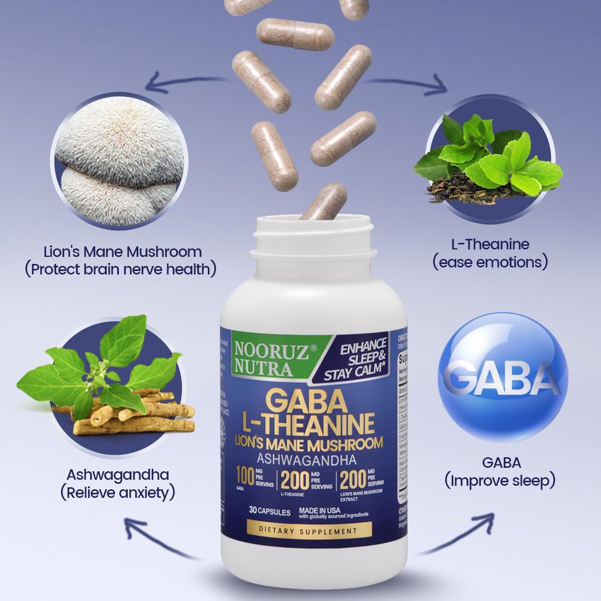NOORUZ Lions Mane Mushroom Supplement – Energy, Focus & Immunity (30 Caps)