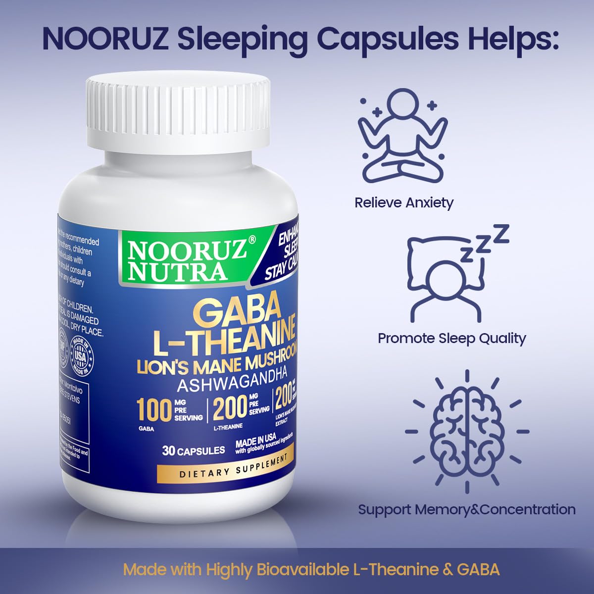 NOORUZ Lions Mane Mushroom Supplement – Energy, Focus & Immunity (30 Caps)