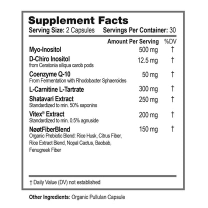 NØØT Female Fertility Supplement – Myo-Inositol & D-Chiro Inositol, CoQ10, Vitex & Shatavari | Vegan 60 Capsules