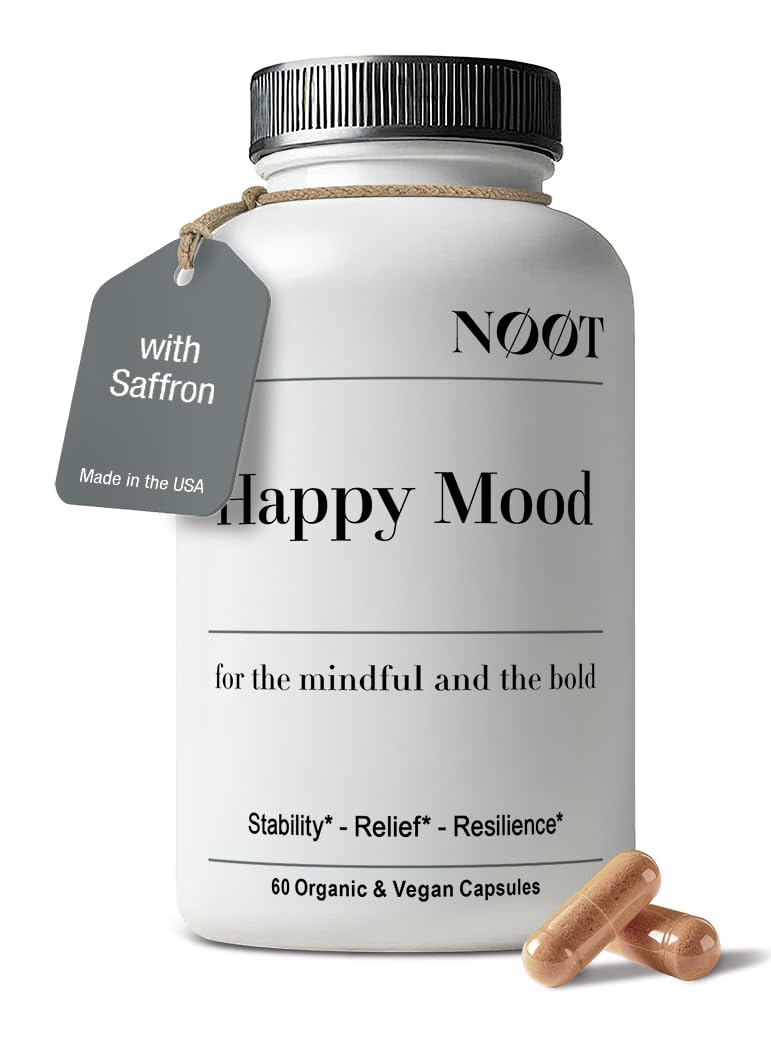 NØØT Happy Mood – Natural Mood Support (Saffron, Rhodiola & Maca) – Vegan, Non-GMO, 60 Capsules