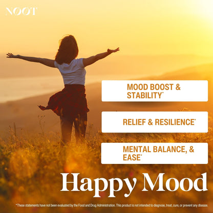 NØØT Happy Mood – Natural Mood Support (Saffron, Rhodiola & Maca) – Vegan, Non-GMO, 60 Capsules