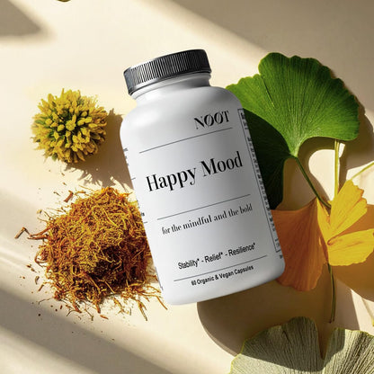 NØØT Happy Mood – Natural Mood Support (Saffron, Rhodiola & Maca) – Vegan, Non-GMO, 60 Capsules