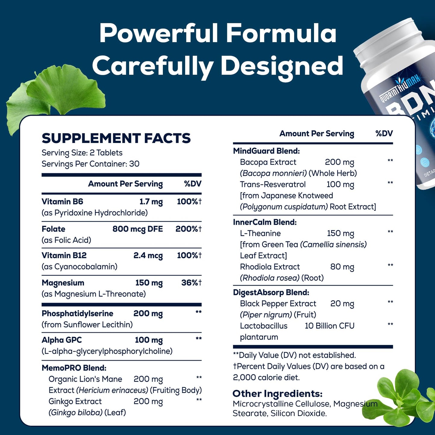 Nootropic Brain Supplement for Memory & Focus – BDNF Optimizer – 60 Tablets