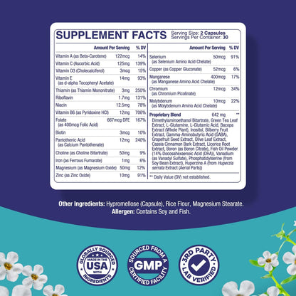 Nootropic Brain Supplement for Memory & Focus | Vitamins for Mental Clarity - 60 Capsules