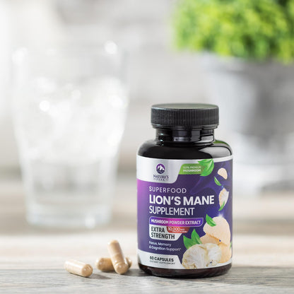 Lions Mane Mushroom Capsules 10,000mg – Memory & Focus Support | Vegan | USA Bottled | 60 Count
