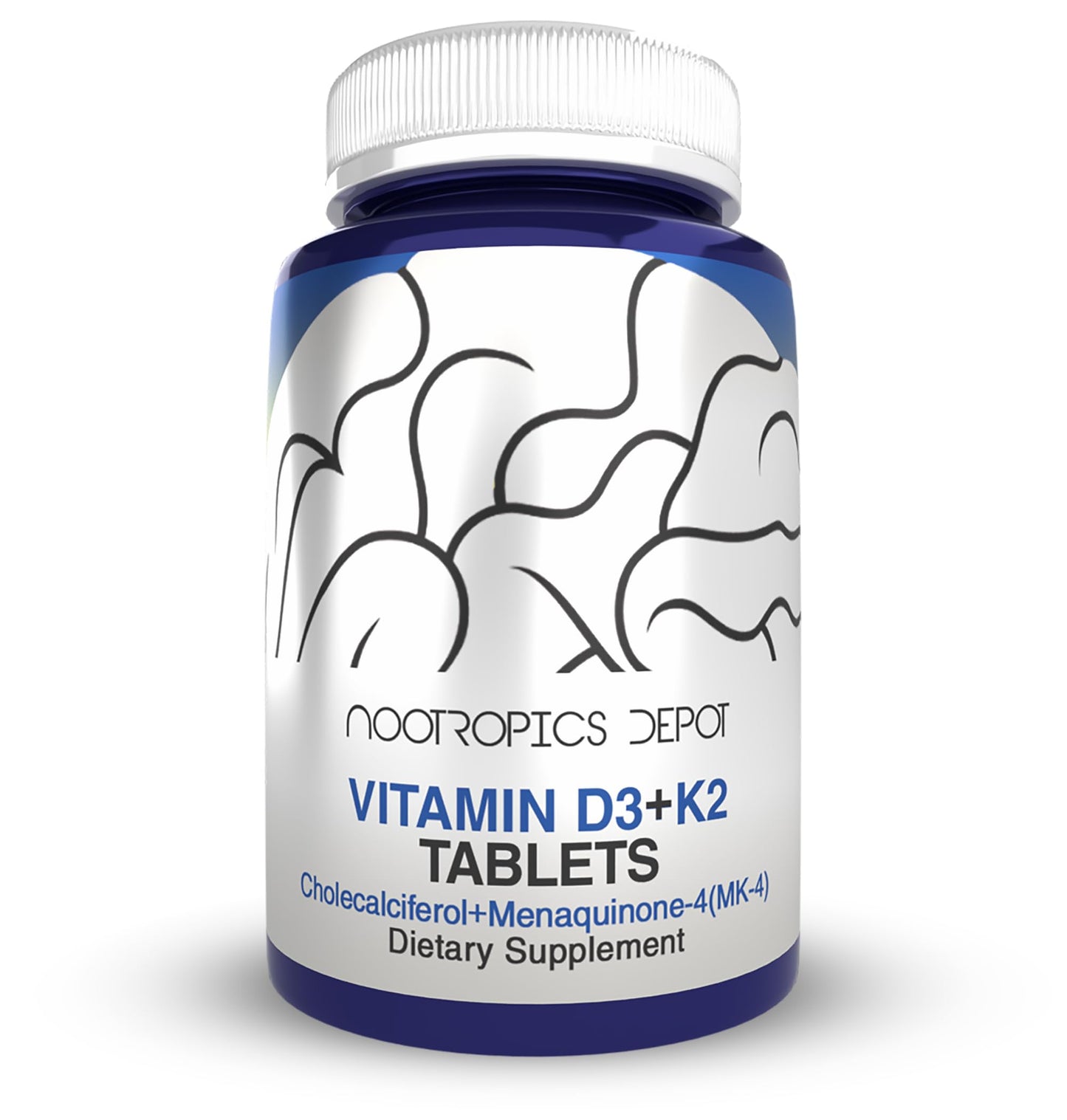 Nootropics Depot Vitamin D3 + K2 with Vitamin C Tablets – 60 Count | Mood & Bone Health