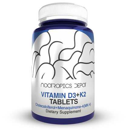Nootropics Depot Vitamin D3 + K2 with Vitamin C Tablets – 60 Count | Mood & Bone Health