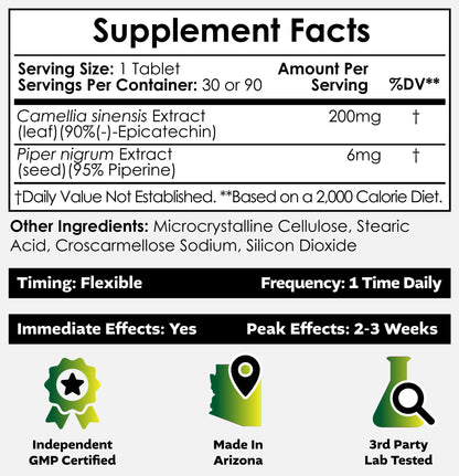 Epicatechin Tablets 200mg with Piperine – Nootropics Depot | Green Tea Extract | 30 Count