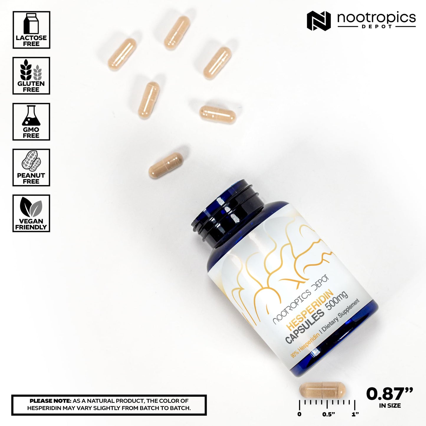 Nootropics Depot Hesperidin Capsules 500mg – 180 Count | 90% Citrus Extract | Supports Metabolic Function & Cardiovascular Health