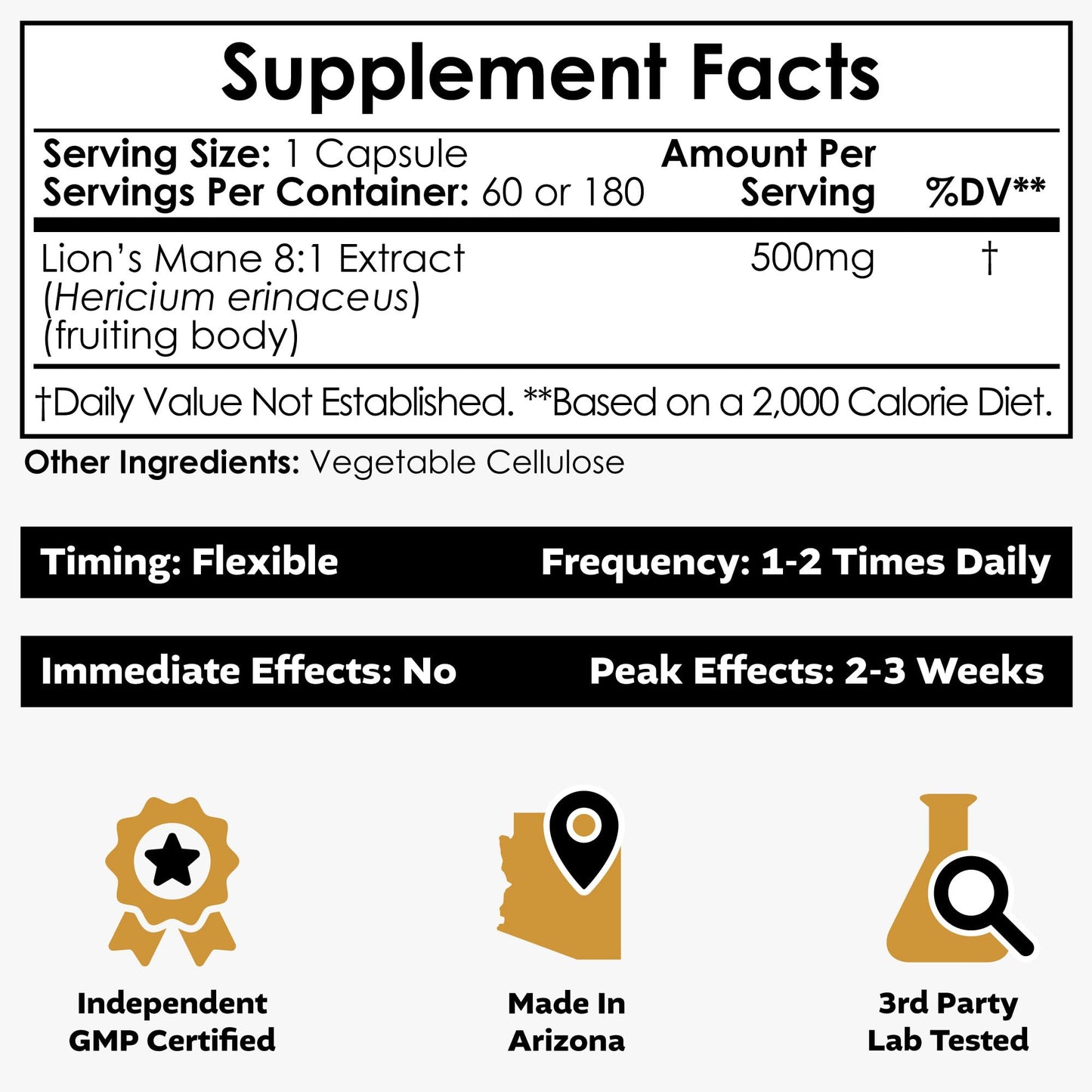 Nootropics Depot Lion's Mane Mushroom Capsules 500mg | 60 Count | 8:1 Dual Extract