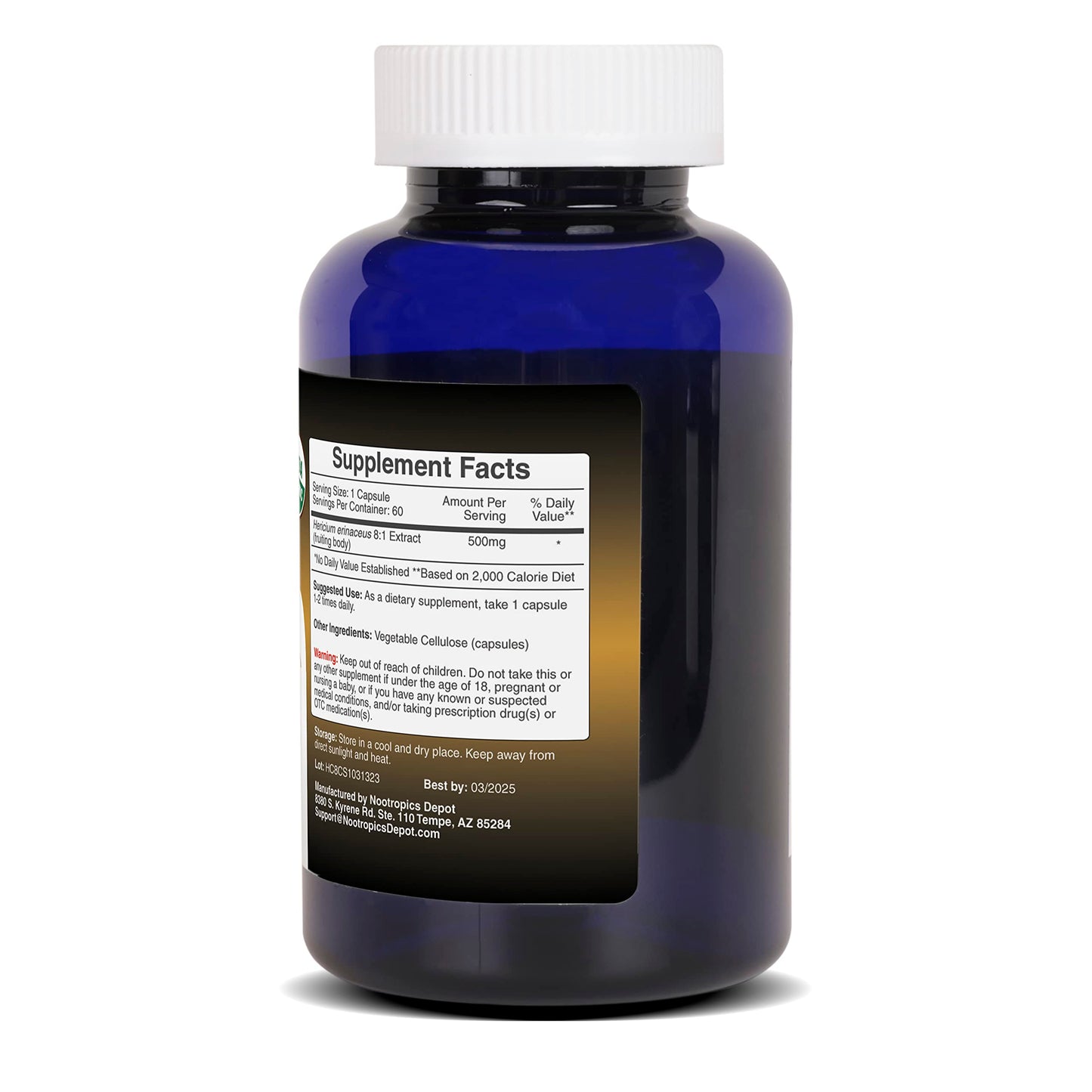 Nootropics Depot Lion's Mane Mushroom Capsules 500mg | 60 Count | 8:1 Dual Extract