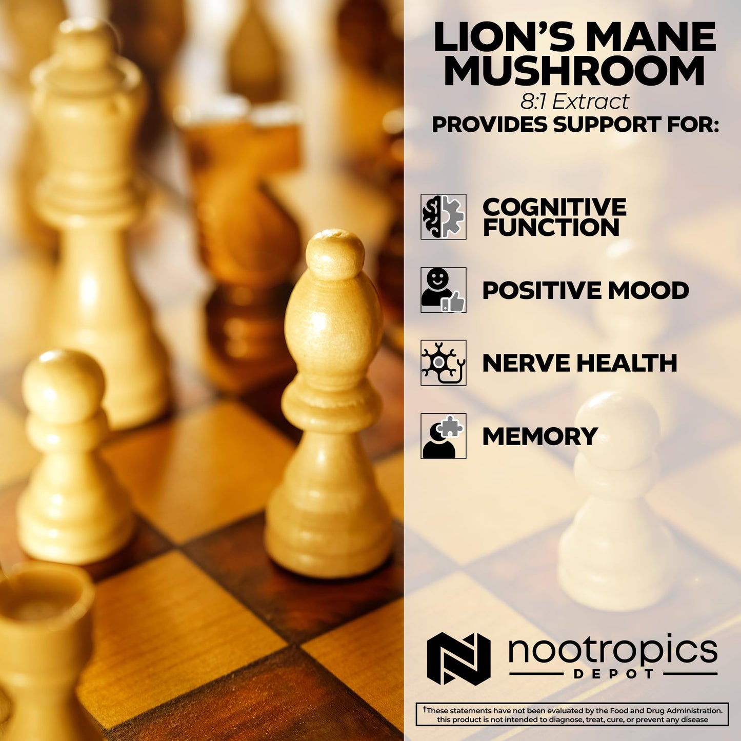 Nootropics Depot Lion's Mane Mushroom Capsules 500mg | 60 Count | 8:1 Dual Extract