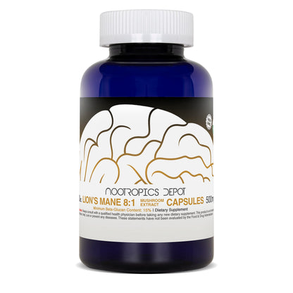 Nootropics Depot Lion's Mane Mushroom Capsules 500mg | 60 Count | 8:1 Dual Extract