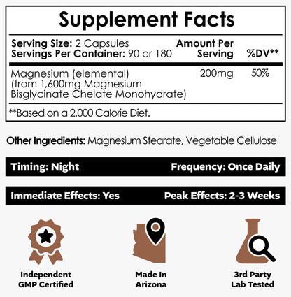 Nootropics Depot Magnesium Glycinate Capsules | 180 Count | Mineral Supplement | Magnesium Supplement | Supports Heart, Muscle, Nerve, and Bone Health