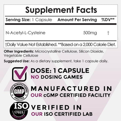 Nootropics Depot NAC 500mg N-Acetyl L-Cysteine Capsules | 60 Count | Liver Support & Glutathione