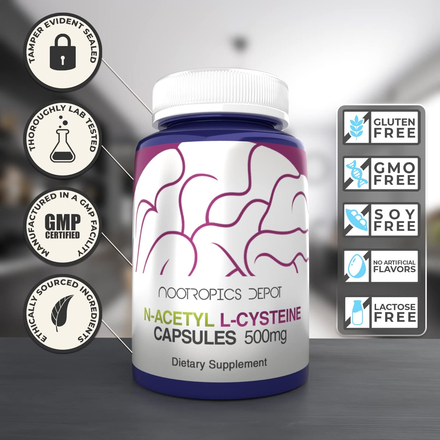 Nootropics Depot NAC 500mg N-Acetyl L-Cysteine Capsules | 60 Count | Liver Support & Glutathione