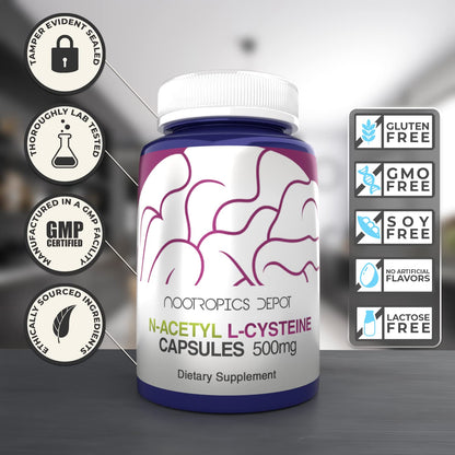 Nootropics Depot NAC 500mg N-Acetyl L-Cysteine Capsules | 60 Count | Liver Support & Glutathione
