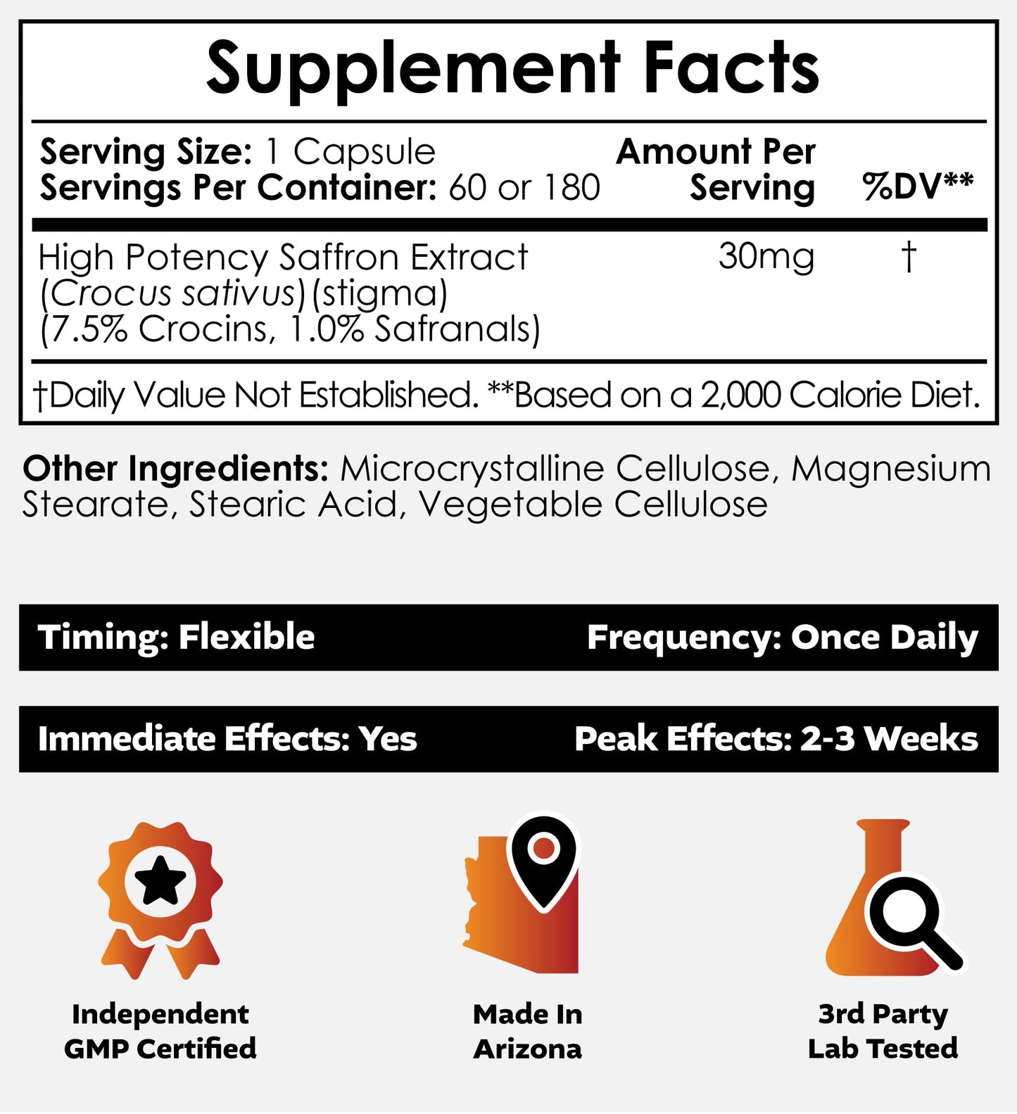 Nootropics Depot High Potency Saffron Extract Capsules | 30mg | Minimum 7.5% Crocins and 1% Safranals | Crocus sativus | 60 ct