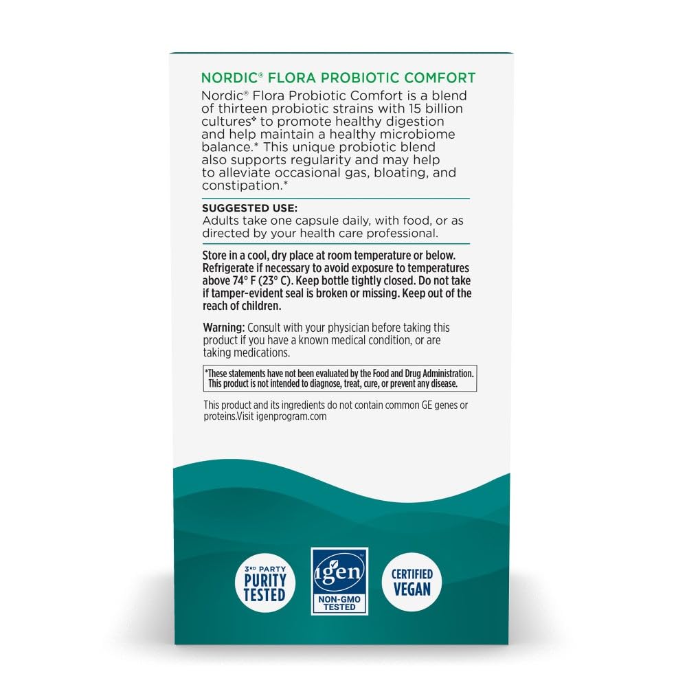Nordic Flora Probiotic Comfort – 30 Capsules, 13 Strains, 15B Cultures | Vegan & Non-GMO