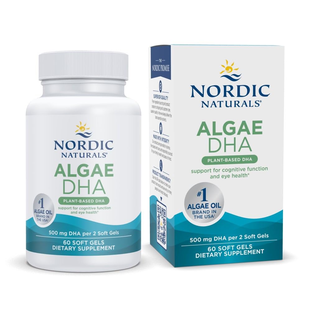Nordic Naturals Algae DHA - 60 Soft Gels (30 Servings) | 500 mg Omega-3 DHA | Vegan Plant-Based DHA